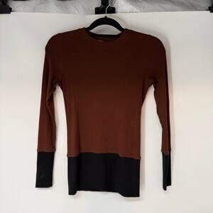 NWT Parni Ribbed Top Women's Size S Brown Black Long Sleeve Colorblock Pullover